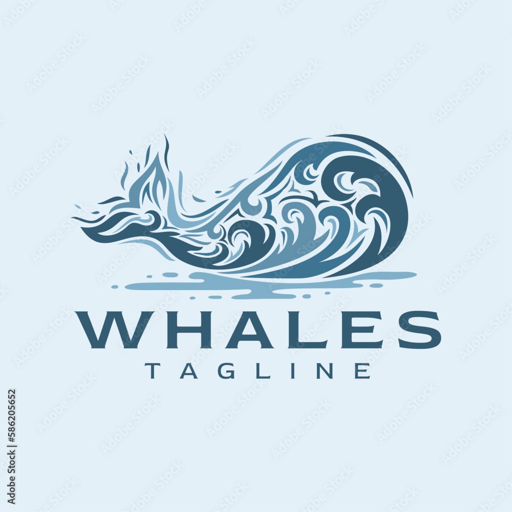 Illustrative abstract whale wave logo design