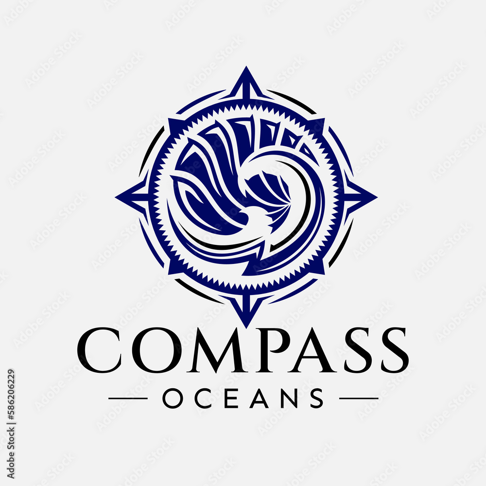Obraz premium Luxury ocean wave compass logo design