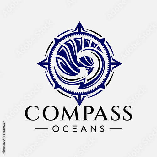 Luxury ocean wave compass logo design