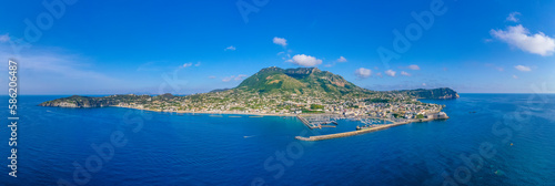 Monte Epomeo over Italian city Forio at Ischia island