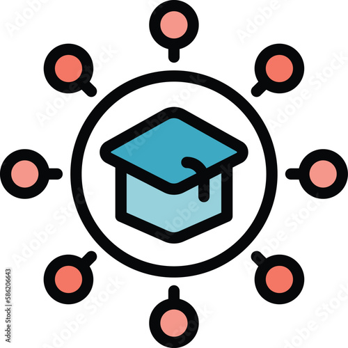 Graduation hat scheme icon. Outline Graduation hat scheme vector icon for web design isolated on white background color flat