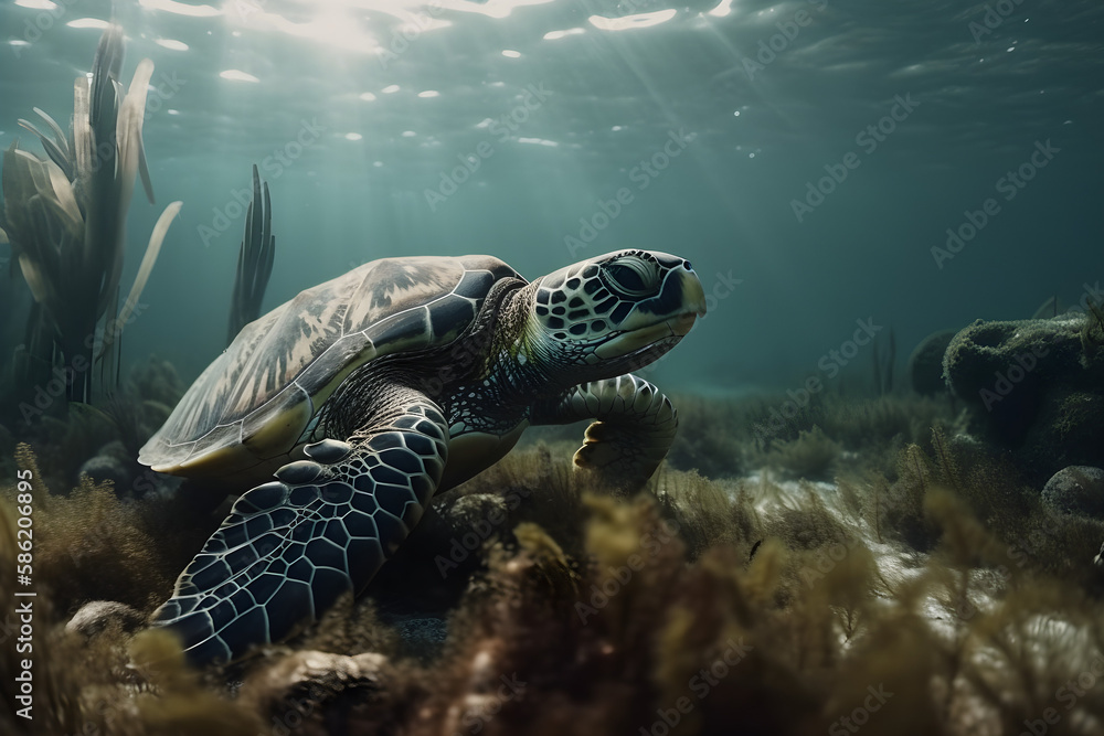 Obraz premium green sea turtle, Generative AI