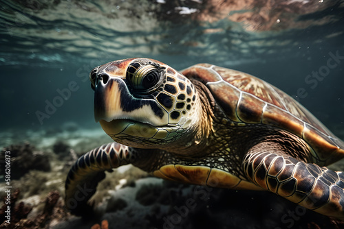 turtle in the sea, Generative AI © Takeshi