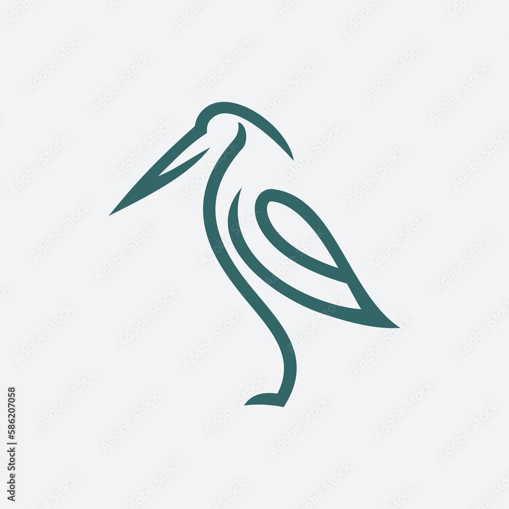 Fototapeta premium heron pelican stork vector logo lineart line outline monoline icon design stock gulf bird coast beach illustration abstract ibis logo