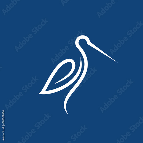 heron pelican stork vector logo lineart line outline monoline icon design stock gulf bird coast beach illustration abstract ibis logo