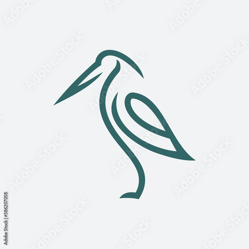 heron pelican stork vector logo lineart line outline monoline icon design stock gulf bird coast beach illustration abstract ibis logo
