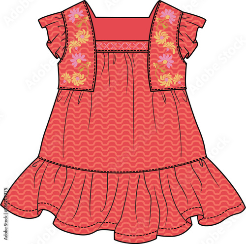KID GIRLS AND TODDLER GIRLS WEAR DRESS WITH FLORAL EMBROIDERY VECTOR
