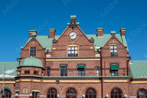 Umea, Sweden - March 2023: View of the Umea central station building on a sunny clear winter day. photo