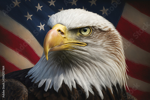 American bald eagle on usa flag, a symbol of American leadership and victory, American bald eagle, generated ai