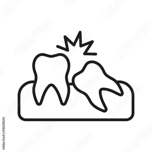 Crooked Teeth Line Icon. Wisdom Tooth Problem Linear Pictogram. Medical Malocclusion. Oral Care. Dentistry Outline Symbol. Dental Treatment Sign. Editable Stroke. Isolated Vector Illustration