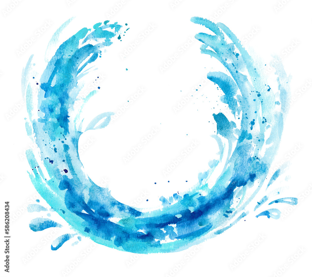Fototapeta premium Watercolor sea wave. Water splash in the form of a semicircle on a white background