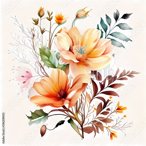 colorful floral watercolor illustration isolated white background. Generative AI