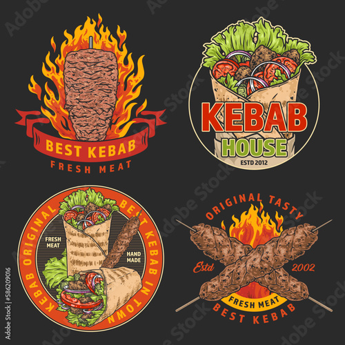 Kebab food set colorful posters