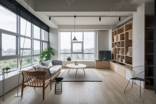 Wallpaper Mural A stunning photograph of a Scandinavian design flat featuring floor-to-ceiling windows in a corner unit, showcasing the perfect balance of minimalist elegance and natural light, creating a serene and  Torontodigital.ca