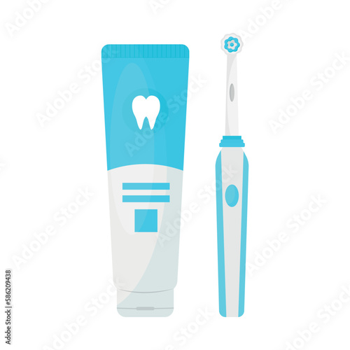 Vector image of dental hygiene tools. Hygiene items and baths. The concept of cleanliness and self-care. Beautiful elements for your design.