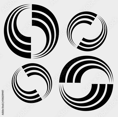 Four circle rotation. Spiral icons