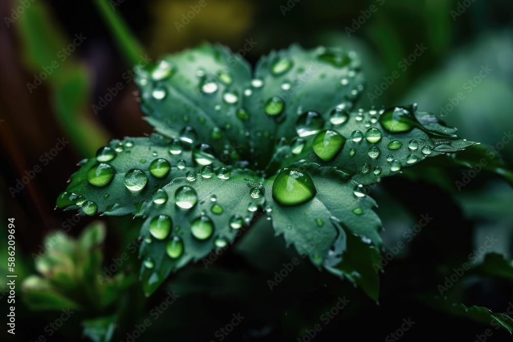 Background with close-up plants with macro water drops. AI Generated. Background with close-up plants with macro water drops. AI Generated.