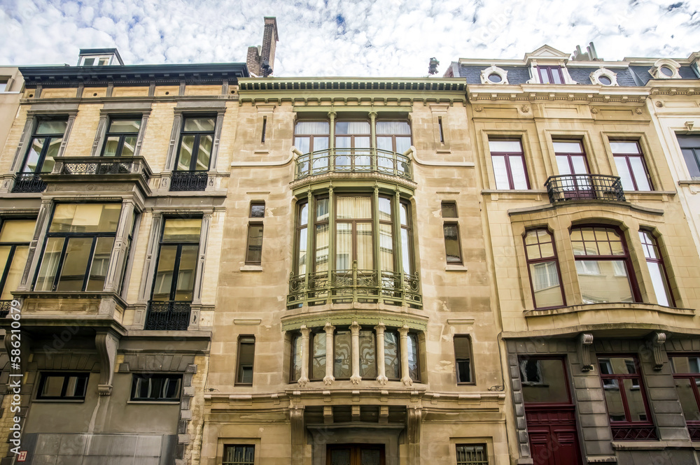 Facades of an Art Nouveau buildings in Brussels, Belgium