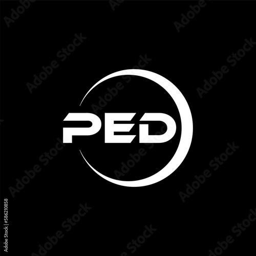 PED letter logo design with black background in illustrator, cube logo, vector logo, modern alphabet font overlap style. calligraphy designs for logo, Poster, Invitation, etc.