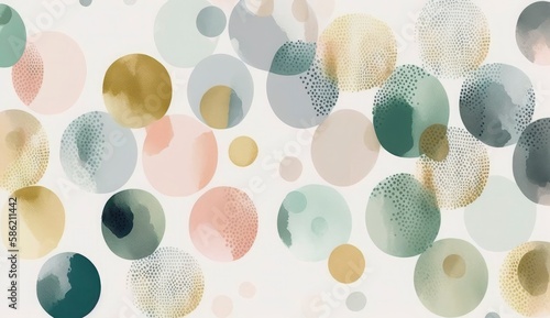 A seamless pattern featuring softly painted watercolor dots in various sizes, in a peaceful and dreamy color palette, Watercolor Dots Pattern, Abstract Art, watercolor pattern, Generate Ai © MstAsma