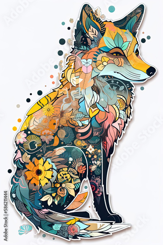Beautiful t-shirt design of fox  vibrant colors. Generative ai