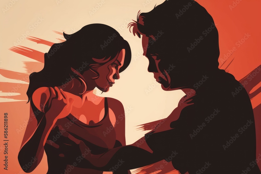 Fight between a Couple - Husband and Wife - Domestic Violence Illustration