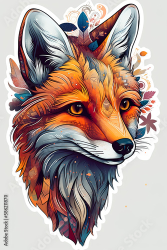 Beautiful t-shirt design of fox, vibrant colors. Generative ai photo