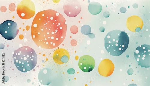 A seamless pattern featuring softly painted watercolor dots in various sizes, in a peaceful and dreamy color palette, Watercolor Dots Pattern, Abstract Art, watercolor pattern, Generate Ai