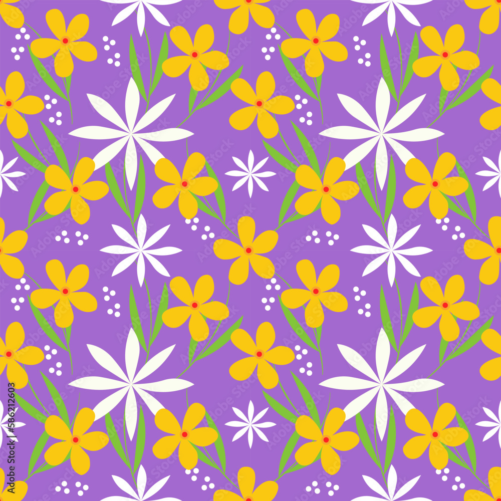Folk art floral seamless pattern background