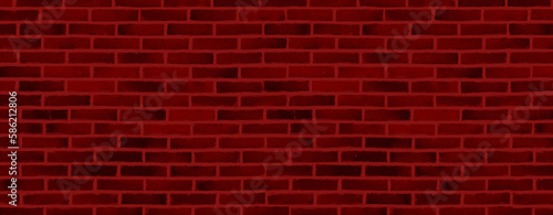Red brick wall wide background. Empty brick wall panoramic texture