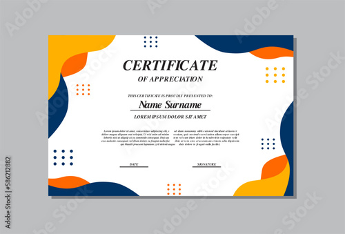 certificate template design in orange and blue colors