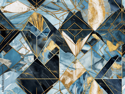 Seamless abstract background, modern marble mosaic, art deco wallpaper, ai generative