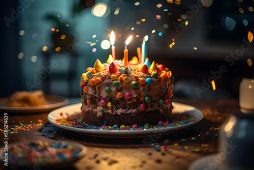 birthday cake with candles, Generative AI