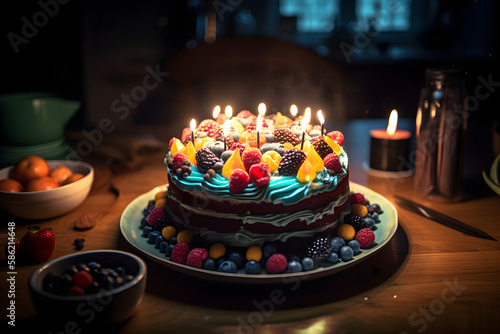 birthday cake with candles, Generative AI
