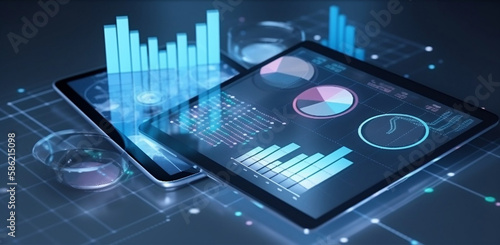 Stats and economy concept, Growth graph and progress of business and analyzing financial and investment data. Generative AI