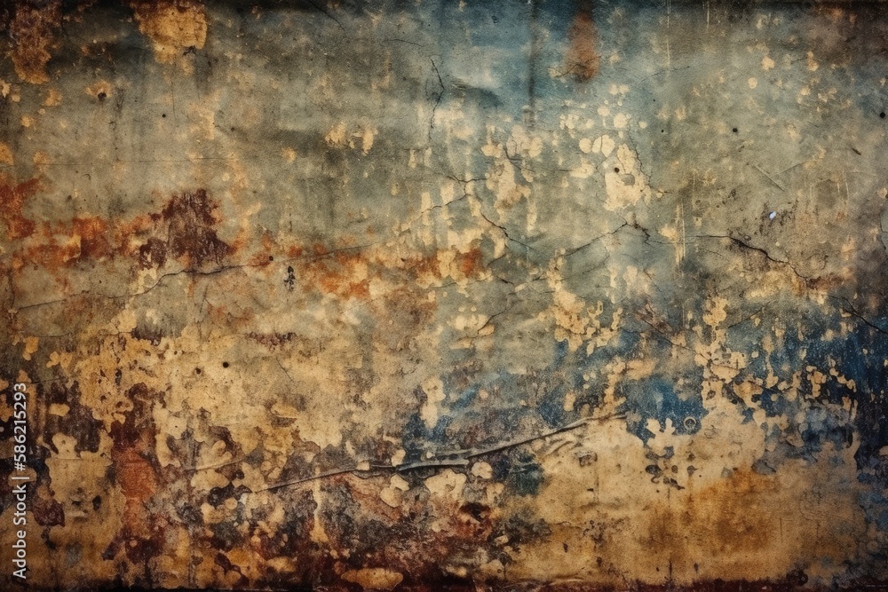 weathered, rusted wall with peeling paint and texture created with Generative AI technology