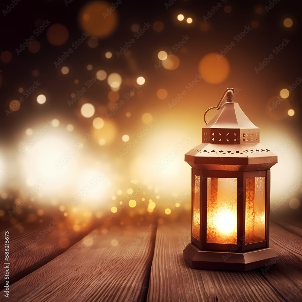 Ramadan kareem with burning candle on arabic lantern,beauty and Ornamental, glowing on Night with bokeh effect, Muslim feast of the holy month, generative ai Ramadan kareem with burning candle on arabic lantern,beauty and Ornamental, glowing on Night with bokeh effect, Muslim feast of the holy month, generative ai