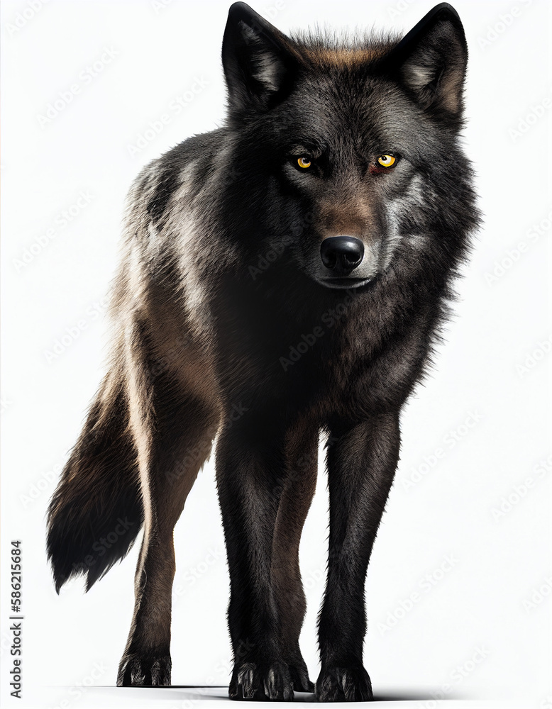 Black Wolf isolated in white background, Generative Ai