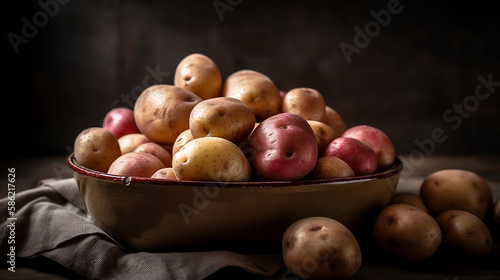Raw whole washed organic white and red potatoes background. Healthy vegetarian food concept generated by Ai