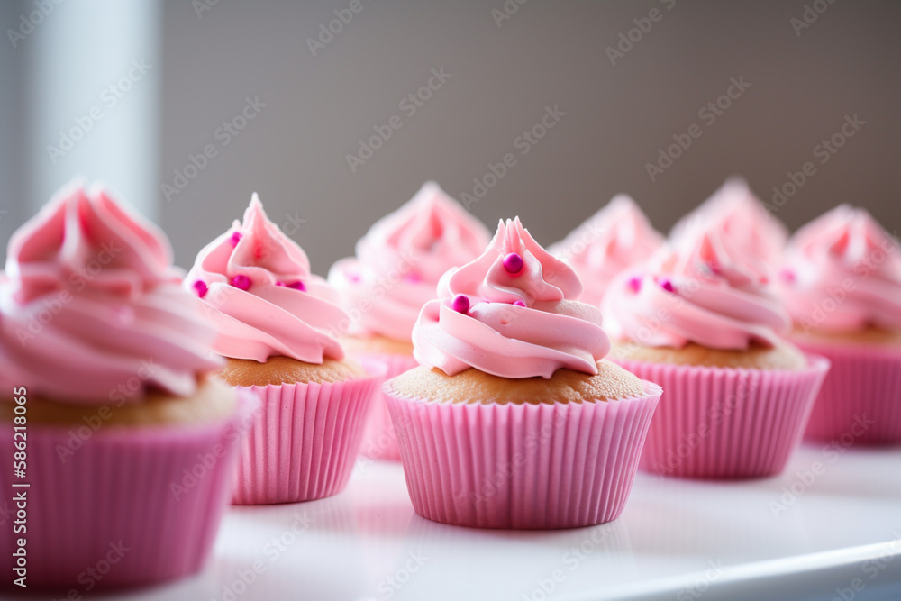 Pink cupcake with pink frosting. Generative AI