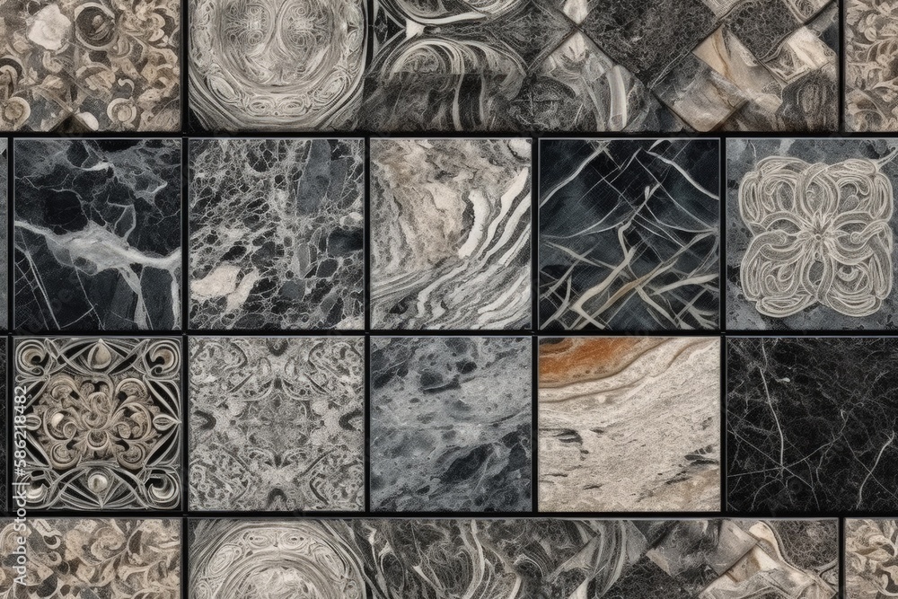 beautiful collection of black and white marble tiles for interior design created with Generative AI technology