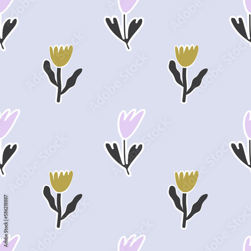 Stylized flowers on a light blue background seamless pattern.Floral ornament for textile, fabric, wrapping paper and other materials. © Olga Feliz