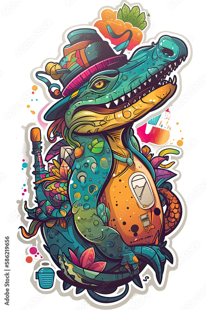 Cute reptile colorful design, detailed t-shirt art. Generative ai Cute reptile colorful design, detailed t-shirt art. Generative ai