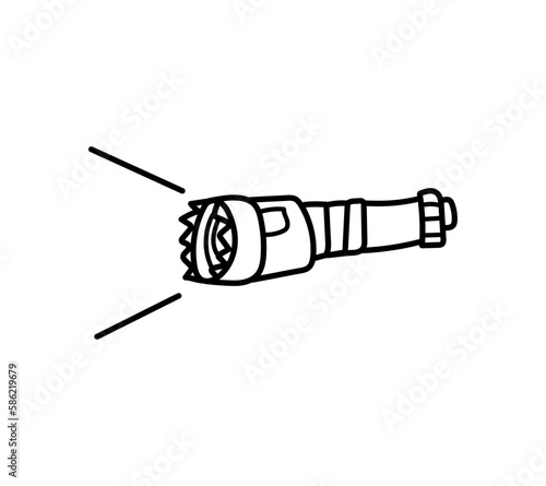 Tactical flashlight doodle, isolated on white background.
