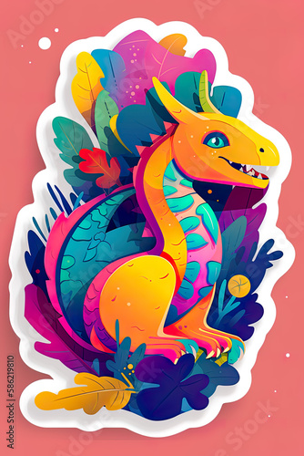 Cute reptile colorful design  detailed t-shirt art. Generative ai