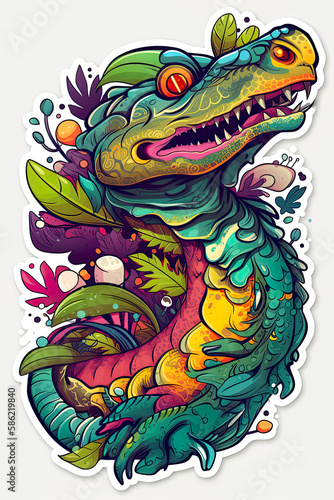 Cute reptile colorful design, detailed t-shirt art. Generative ai © Robbot17