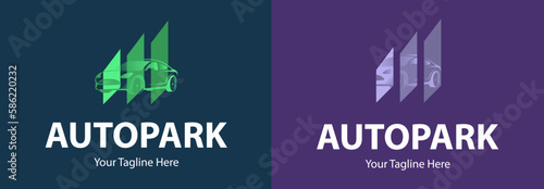 Creative modern autopark logo. Parking sign. Car sale company icon. Can use like emblem in auto logistic.