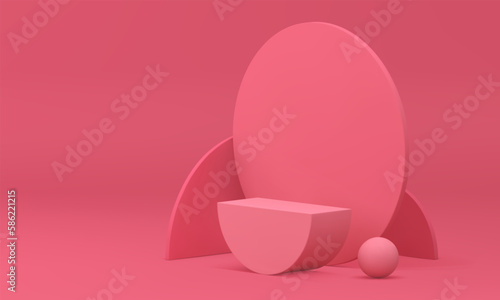 3d podium pink geometric stand basic foundation semicircle construction round wall realistic vector