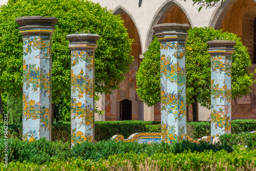 Photography Colorful columns at the cloister of Santa Chiara in Naples, Italy