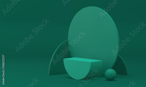 3d pedestal green geometry construction unstable semicircle foundation round wall realistic vector